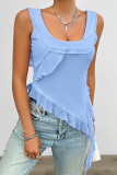 Sexy Solid Color Irregular Stringy Selvedge U Neck Tops