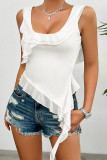 Sexy Solid Color Irregular Stringy Selvedge U Neck Tops