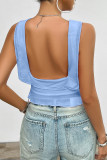 Sexy Solid Color Irregular Stringy Selvedge U Neck Tops