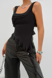 Sexy Solid Color Irregular Stringy Selvedge U Neck Tops