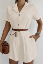 Casual Daily Solid Color Pocket Buttons Turndown Collar Loose Rompers(No Belt)