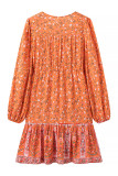 Casual Floral Print Lace Up V Neck A Line Dresses