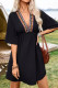 Casual Vacation Solid Color Weave V Neck A Line Short Sleeve Dress