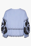 Casual Solid Color Hollow Out Lace Up Patchwork V Neck Tops