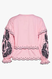 Casual Solid Color Hollow Out Lace Up Patchwork V Neck Tops