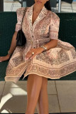Sexy Floral Print Patchwork Turndown Collar A Line Dresses