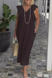 Casual Daily Solid Color Strap Design V Neck Short Sleeve Dresses