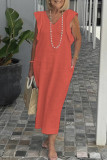 Casual Daily Solid Color Strap Design V Neck Short Sleeve Dresses