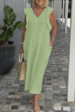 Casual Daily Solid Color Strap Design V Neck Short Sleeve Dresses