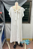 Casual Daily Solid Color Strap Design V Neck Short Sleeve Dresses