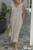 Casual Daily Solid Color Strap Design V Neck Short Sleeve Dresses
