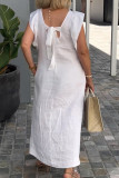 Casual Daily Solid Color Strap Design V Neck Short Sleeve Dresses