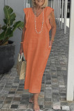 Casual Daily Solid Color Strap Design V Neck Short Sleeve Dresses