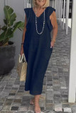 Casual Daily Solid Color Strap Design V Neck Short Sleeve Dresses