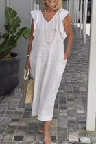 Casual Daily Solid Color Strap Design V Neck Short Sleeve Dresses