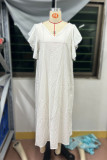 Casual Daily Solid Color Strap Design V Neck Short Sleeve Dresses