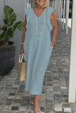 Casual Daily Solid Color Strap Design V Neck Short Sleeve Dresses