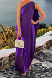 Sexy Solid Color Irregular Oblique Collar Irregular Dresses