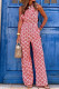 Elegant Print Pocket Oblique Collar Straight Jumpsuits