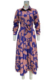 Elegant Floral Pocket Turndown Collar A Line Dresses