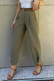 Casual Daily Solid Color Pocket With Belt Loose High Waist Harlan Solid Color Bottoms