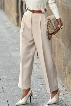 Casual British Style Solid Pocket Without Belt Loose High Waist Straight Solid Color Bottoms(No Belt)