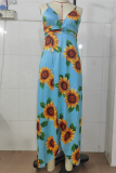 Sexy Vacation Floral Print Slit V Neck Sling Dresses