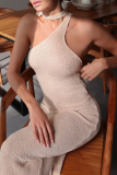 Sexy Solid Color Backless Oblique Collar One Step Skirt Dresses