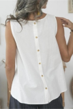 Casual Daily Solid Color Buttons O Neck Tops