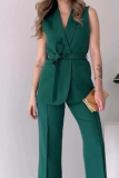 Casual Daily Solid Color Lace Up V Neck Sleeveless Two Pieces