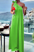 Daily Vacation Solid Color Lace Up Oblique Collar Sleeveless Dresses