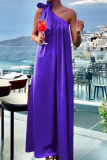 Daily Vacation Solid Color Lace Up Oblique Collar Sleeveless Dresses