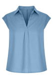 Casual Daily Solid Color Turndown Collar Tops