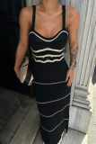 Sexy Stripe Slit Weave V Neck One Step Skirt Dresses