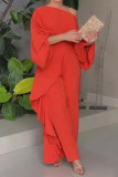 Casual Daily Solid Color Ruffle Oblique Collar Long Sleeve Two Pieces