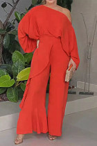 Casual Daily Solid Color Ruffle Oblique Collar Long Sleeve Two Pieces