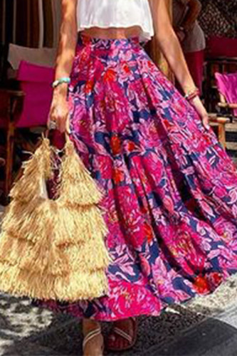 Vacation Floral Print Loose High Waist Type A Full Print Bottoms