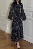 Casual Celebrities Flowers Print Ruffle Irregular V Neck Dresses