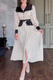 Daily Celebrities Polka Dot Lace With Belt Patchwork Peter Pan Collar A Line Dresses