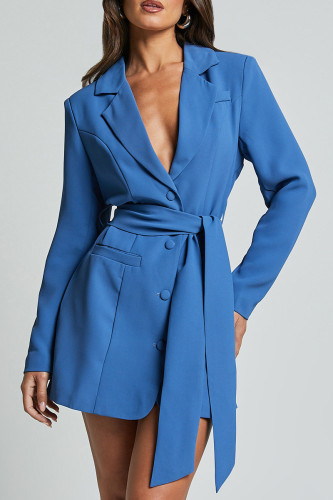 Sexy Formal Solid Color Lace Up Buttons Turn-back Collar Outerwear