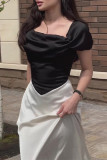 Daily Celebrities Solid Color Patchwork Contrast Square Neck Dresses