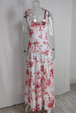 Casual Vacation Flowers Print Square Neck Sling Dresses
