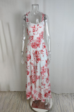 Casual Vacation Flowers Print Square Neck Sling Dresses