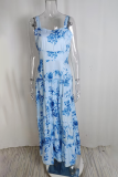 Casual Vacation Flowers Print Square Neck Sling Dresses