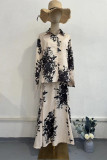 Casual Street Flowers Print Contrast Turndown Collar Long Sleeve Two Pieces