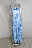 Casual Vacation Flowers Print Square Neck Sling Dresses