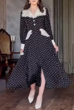 Daily Celebrities Polka Dot Lace With Belt Patchwork Peter Pan Collar A Line Dresses