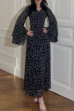 Casual Celebrities Flowers Print Ruffle Irregular V Neck Dresses