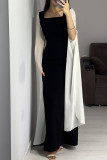 Celebrities Solid Color Slit Contrast Square Neck Evening Dresses