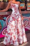Casual Vacation Flowers Print Square Neck Sling Dresses